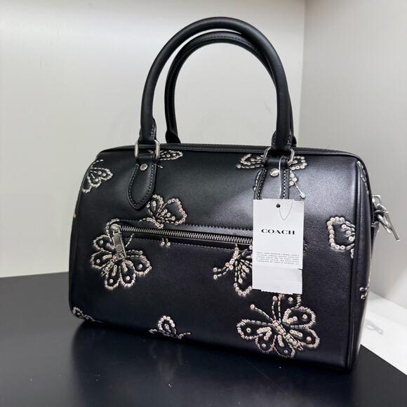 Coach Rowan Satchel Bag With Butterfly Print CCK88 Black - Picture 7 of 12